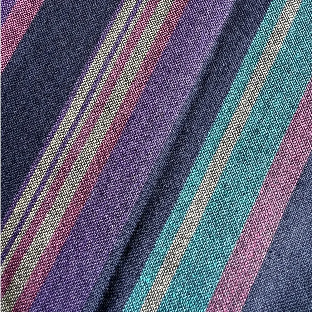 ETRO Italy Striped Scarf Purple Teal Wool Silk Cashmere Fringe Embroidered Logo